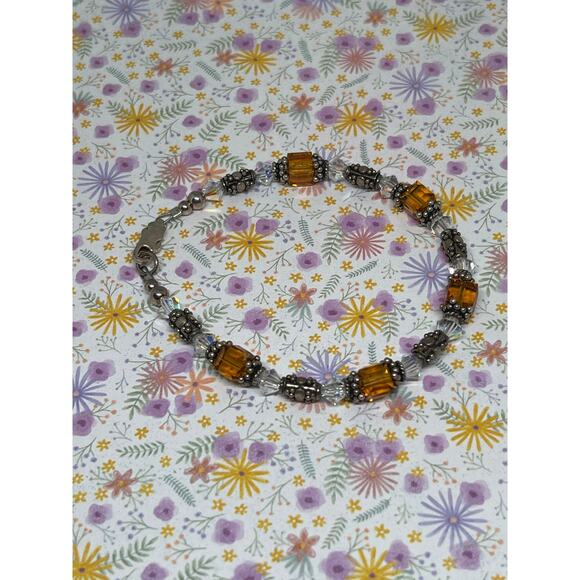 Bali Silver and Topaz - Handcrafted Austrian Crystal Beads Bracelet Jewelry - Picture 5 of 7